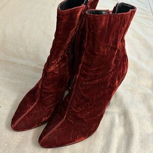 Zara burgundy velvet heel booties
